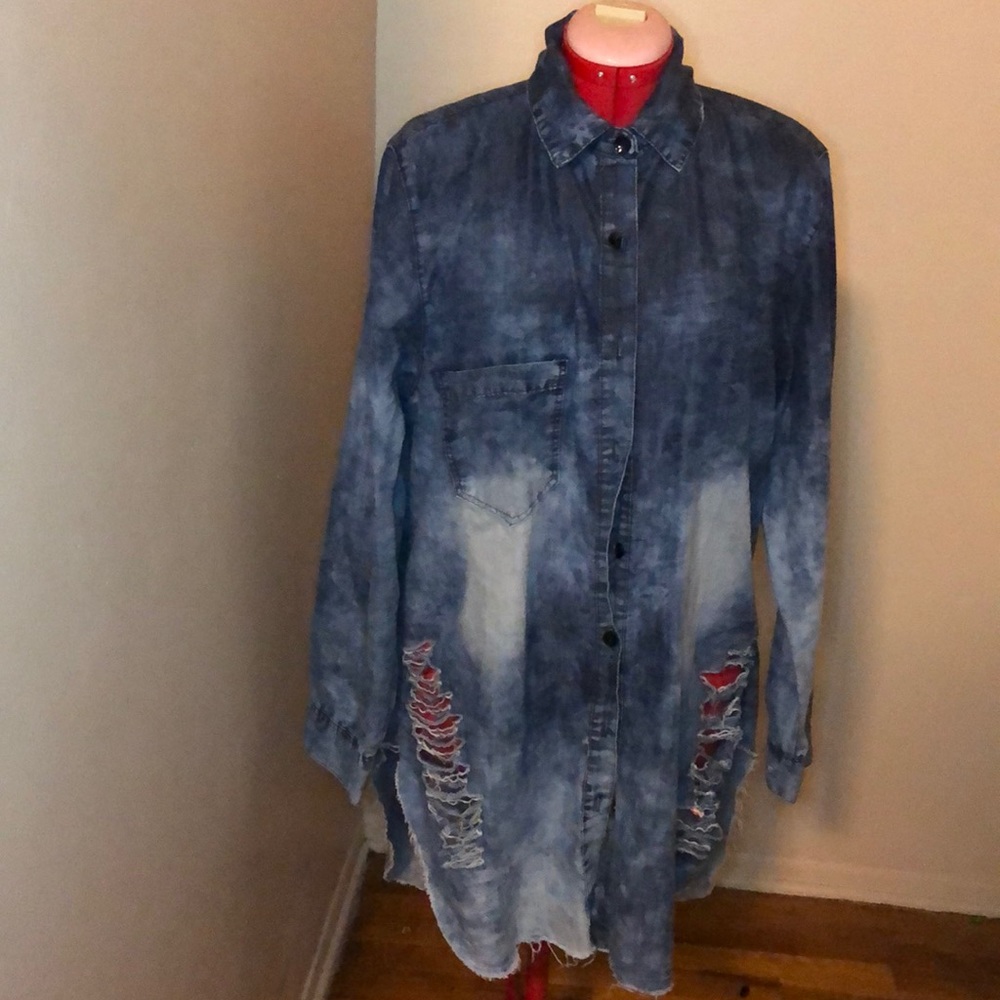 Cute Blue Jean Ripped Top